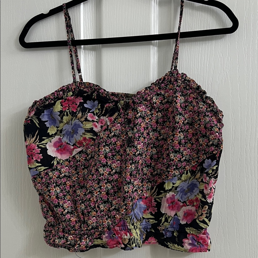 Xhilaration Black Floral cropped Top